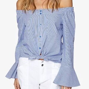 NWT Sanctuary Blue Striped Off-Shoulder Top Small